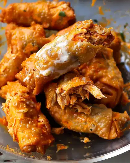 Baked Buffalo Chicken Egg Rolls with Cilantro Lime Ranch