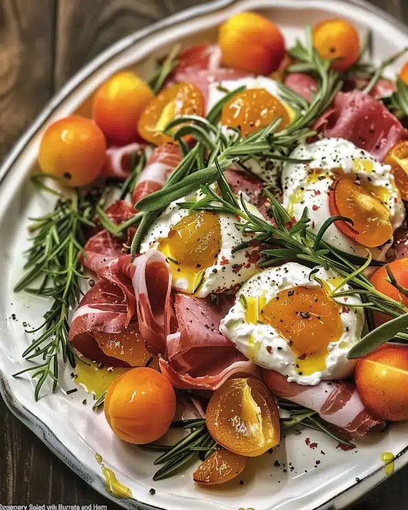 Roasted Apricot Rosemary Salad with Burrata and Ham 3 Roasted Apricot Rosemary Salad with Burrata and Ham