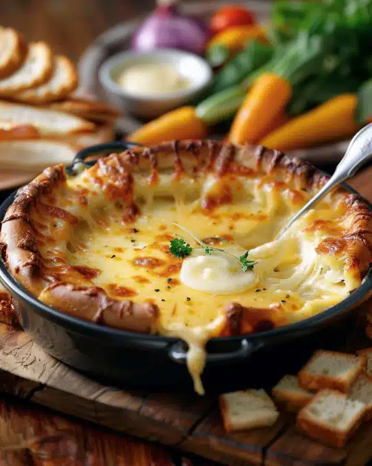 Cheesy Baked Fondue with Assorted Dippers
