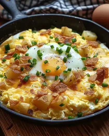 Cheesy Potato Egg Scramble