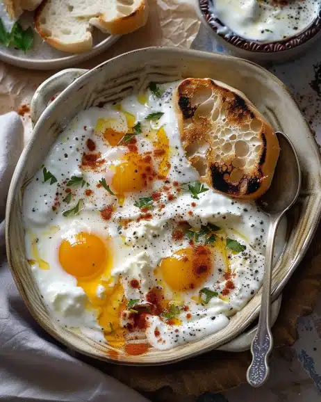 Çılbır  Turkish Eggs with Creamy Yogurt & Butter Sauce