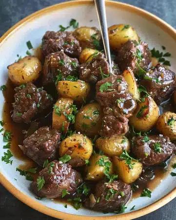 Garlic Butter Beef Bites with Potatoes