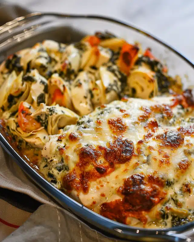 Healthy & Easy Spinach Artichoke Chicken Bake