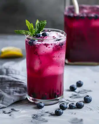 Homemade Blueberry Lemonade made with Frozen Blueberries