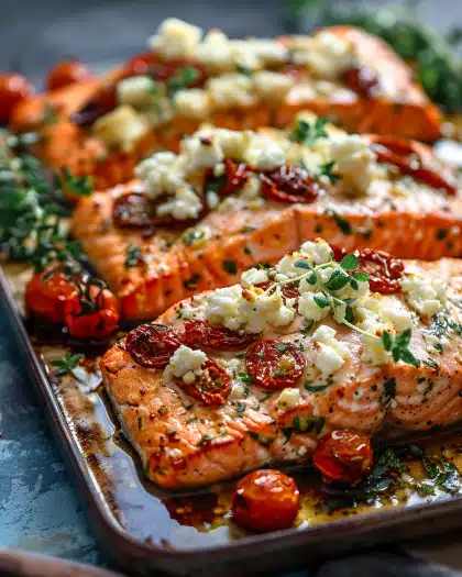 Mediterranean Baked Salmon With Feta & Sun-dried Tomatoes 6 Mediterranean Baked Salmon With Feta & Sun-dried Tomatoes