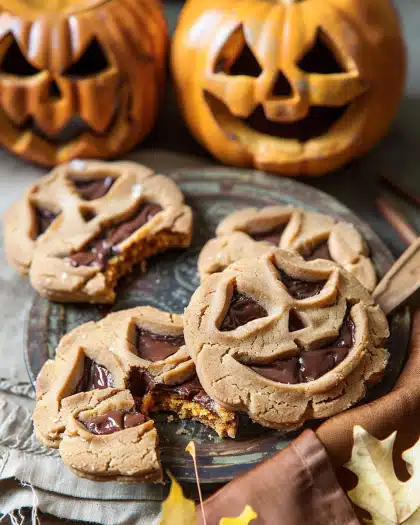 Milk Chocolate Stuffed Jack-O’-Lantern Cookies