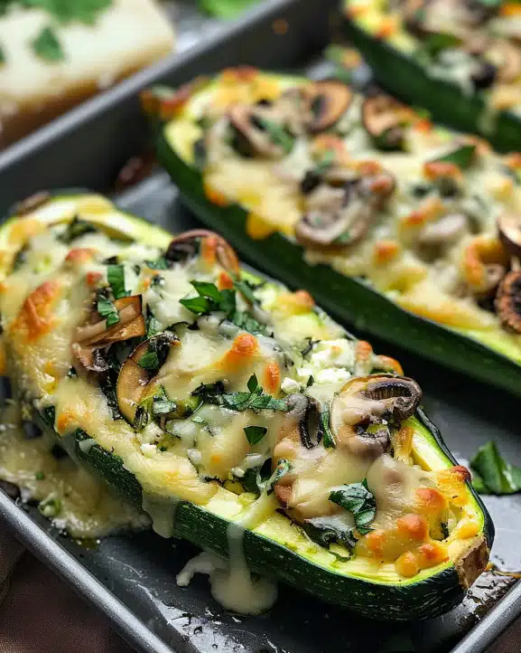 Spinach, Mushroom, and Ricotta Stuffed Zucchini Boats Recipe