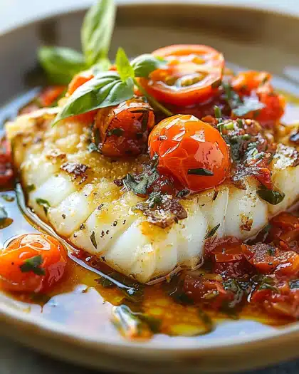 Succulent Cod in White Wine Tomato Basil Sauce