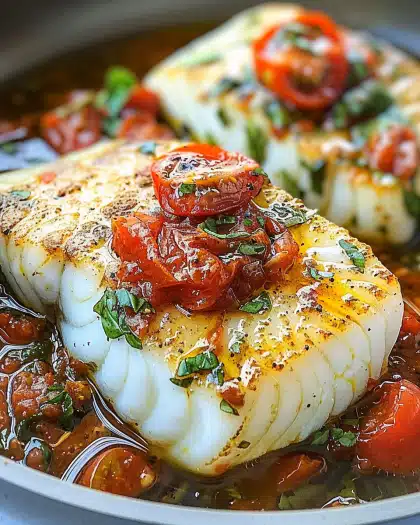 Succulent Cod in White Wine Tomato Basil Sauce