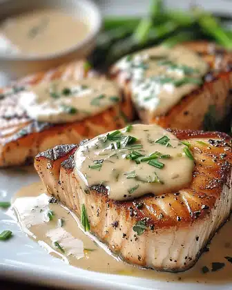 Tuna Steaks with Creamy Garlic Sauce