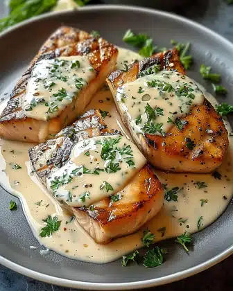 Tuna Steaks with Creamy Garlic Sauce 6 Tuna Steaks with Creamy Garlic Sauce