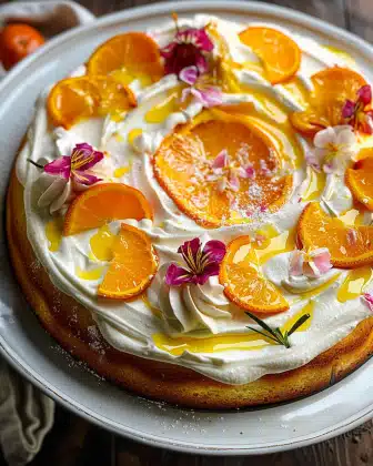 Citrus Olive Oil Cake Topped with a Citrus Cream