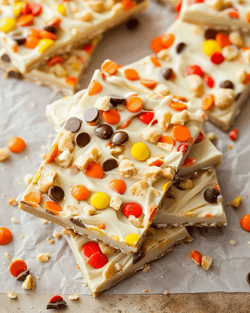 Reese’s Pieces Peanut Butter White Chocolate Bark