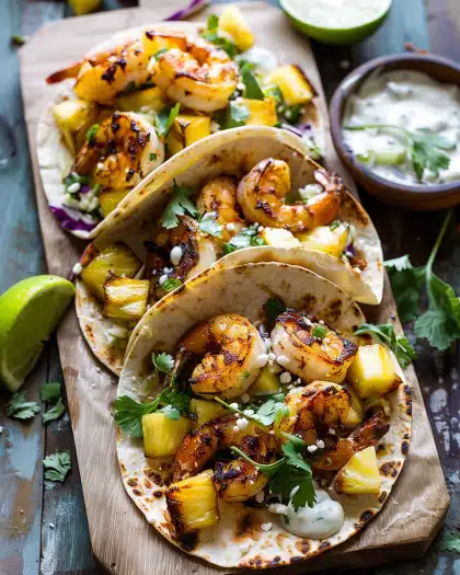 Sheet Pan Hawaiian Pineapple Shrimp Tacos with Creamy Jalapeño Special Sauce 4 Sheet Pan Hawaiian Pineapple Shrimp Tacos with Creamy Jalapeño Special Sauce