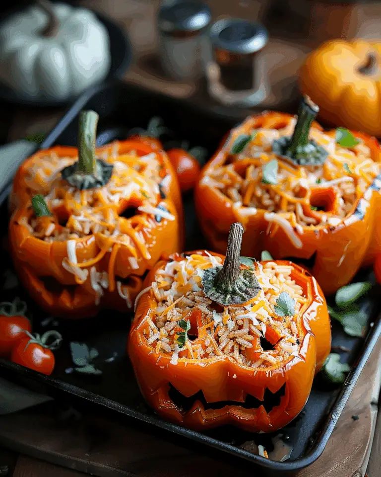 Shredded Chicken & Rice Stuffed Peppers (Halloween Style)