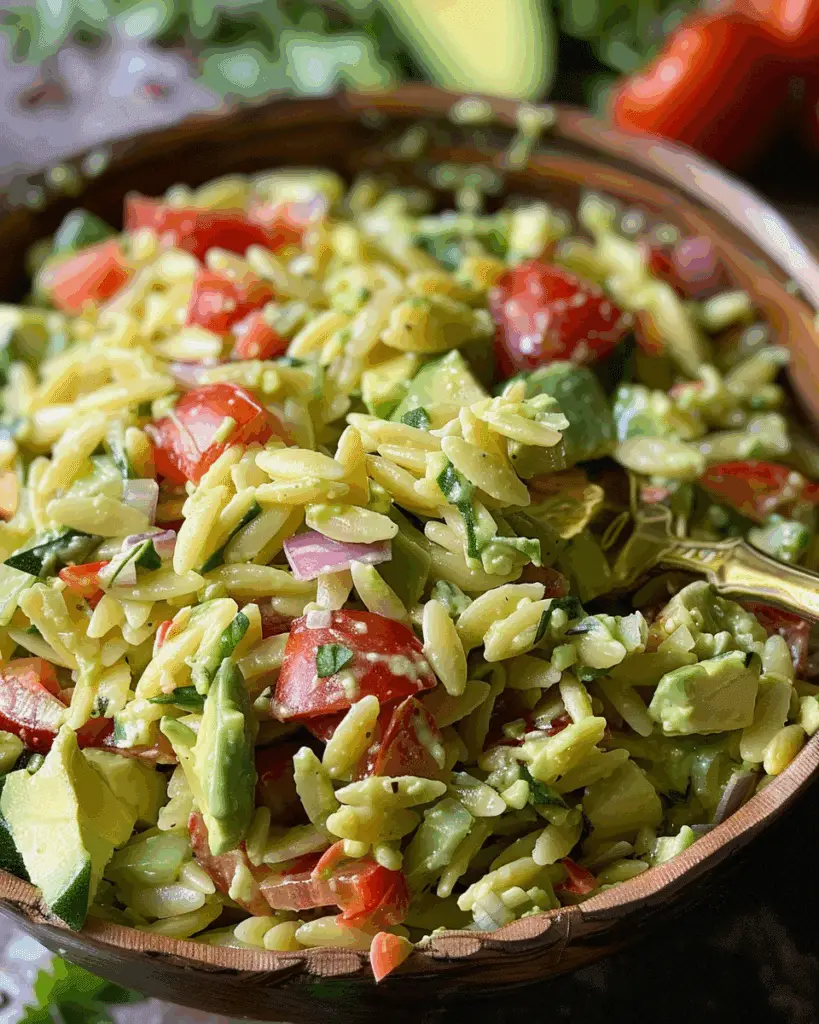 Vegan Orzo Salad with Creamy Avocado Dressing