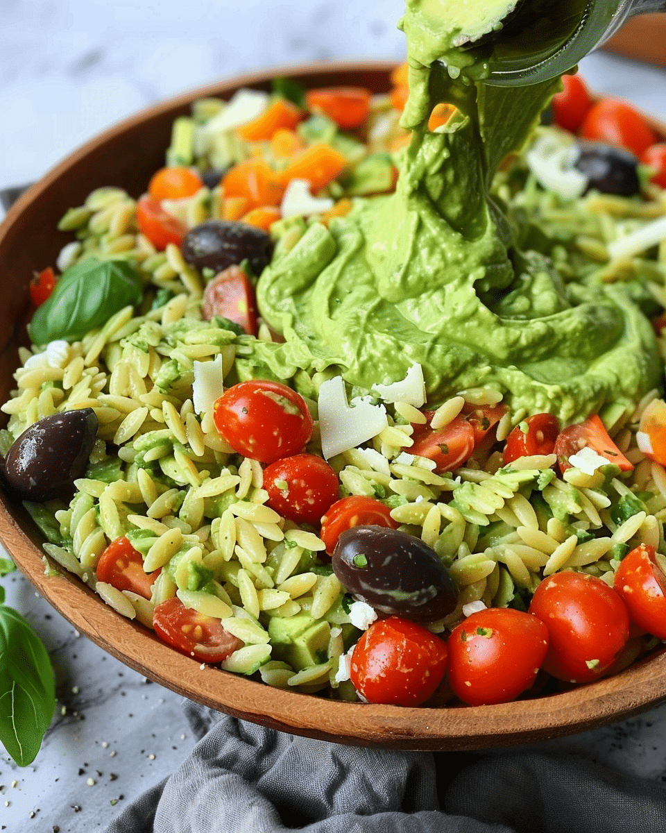 Vegan Orzo Salad with Creamy Avocado Dressing
