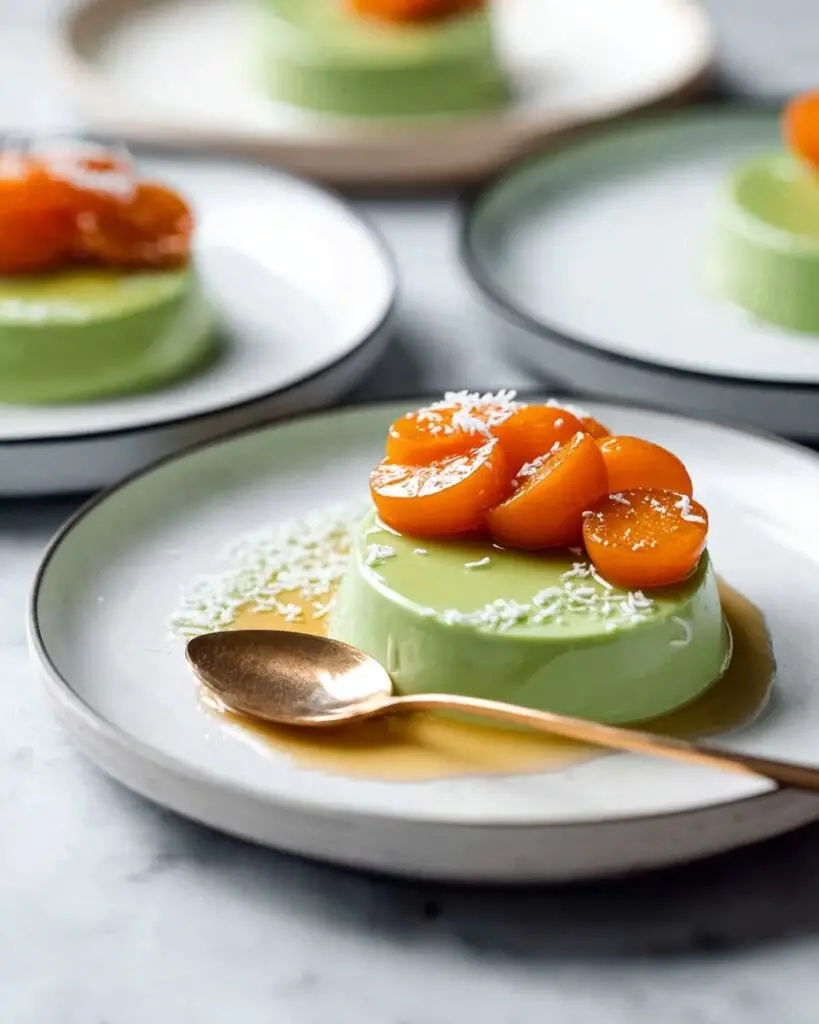 Creamy Matcha Panna Cotta with Candied Kumquats and White Chocolate Recipe