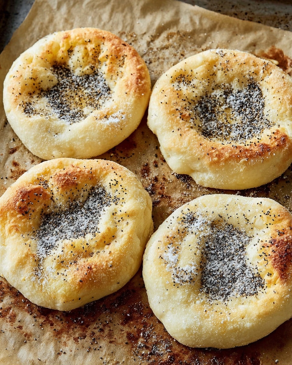 The image shows a lightly toasted sandwich bun with two halves placed side by side on a light brown wooden surface. One half is plain with a golden crisp texture and small air holes. The other half is spread evenly with a creamy white mixture flecked with small green bits, suggesting herbs or scallions. Above the bun is a white bowl with a blue striped pattern, filled with a thick creamy white spread mixed with green flecks. Off to the upper right side, a folded light gray and white striped cloth is partially visible. The surface is a white marbled texture. photo taken with an iphone --ar 4:5 --v 7
