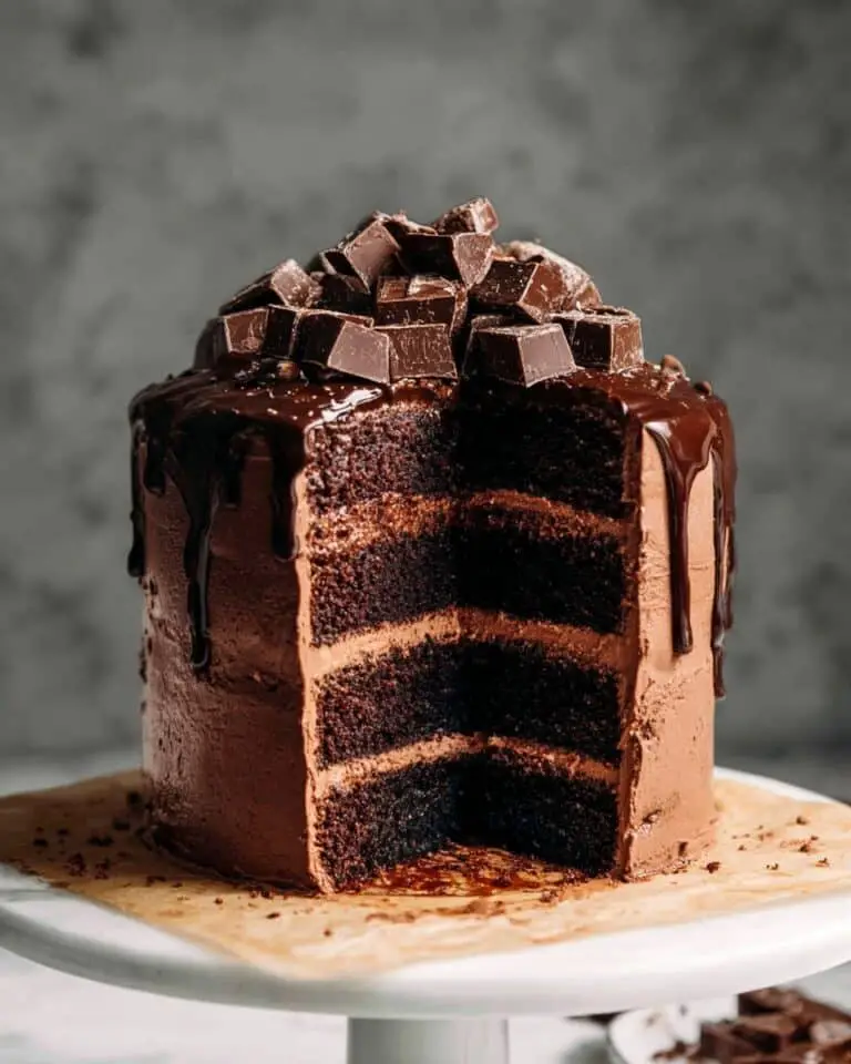 Fudgy Brownie Cake with Chocolate Frosting and Ganache Recipe