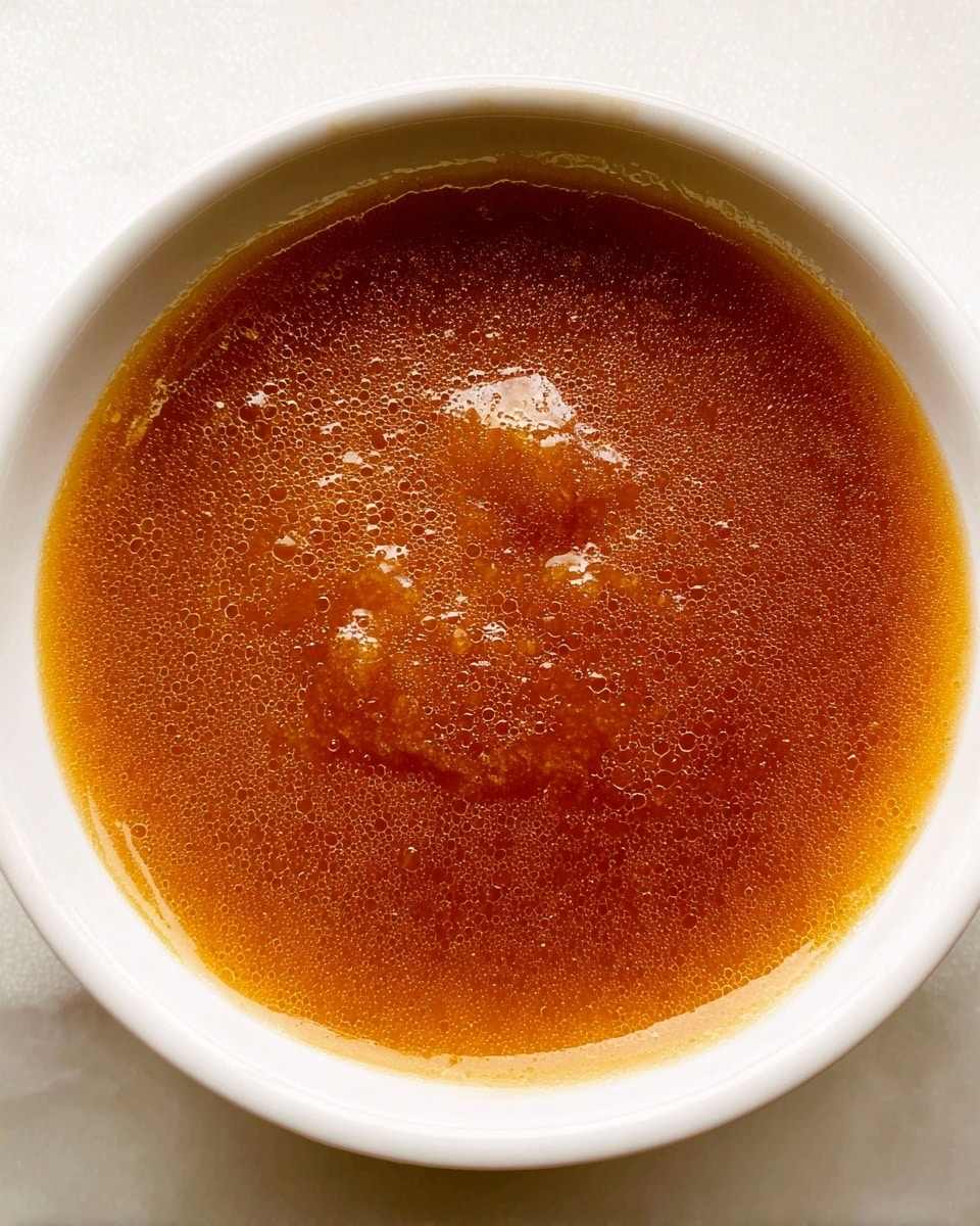 A close-up view of a single layer of thick, smooth golden-brown caramel sauce with a slightly grainy texture and glossy shine, pooled evenly inside a white bowl resting on a white marbled surface, showing small bubbles and variations in color intensity where the caramel is more concentrated, the edges blending softly into a lighter amber shade photo taken with an iphone --ar 4:5 --v 7