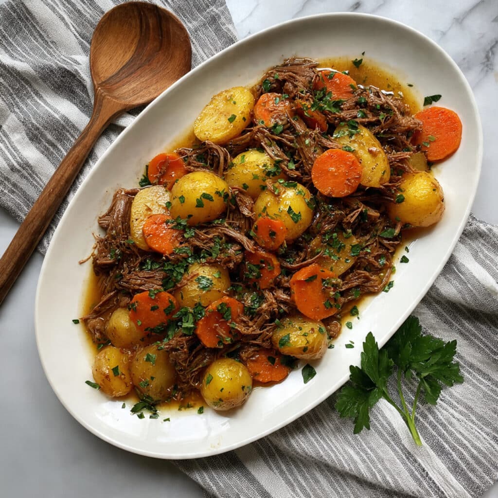 Slow Cooker Pot Roast with Vegetables and Herb Gravy Recipe