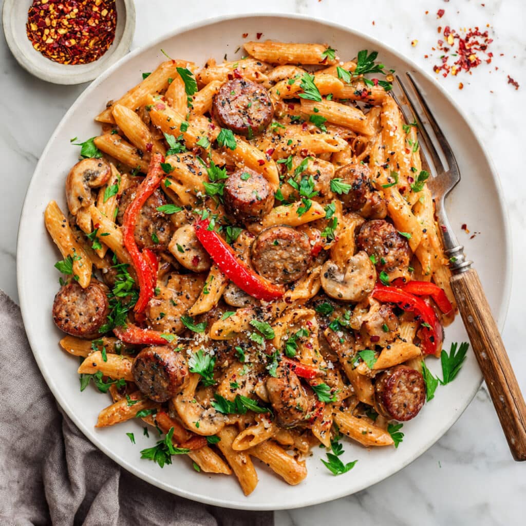 One Pot Creamy Cajun Sausage Pasta Recipe
