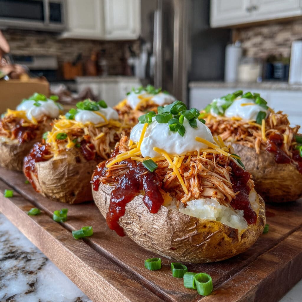 Slow Cooker BBQ Chicken Loaded Baked Potatoes Recipe