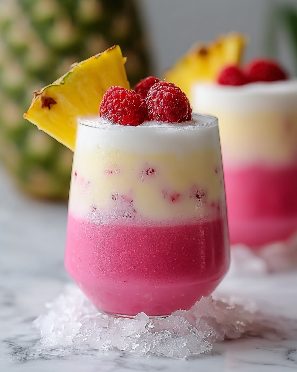 A tall clear glass filled with a pinkish crushed ice drink that has layers of white and dark red swirled throughout, creating a marbled effect inside the drink. On top, there is a scoop of white ice cream or whipped cream and a single green leaf sticking out from the middle. The glass is placed on a textured wooden surface with a soft gray background, but for the new image, the surface is changed to white marble. Photo taken with an iphone --ar 4:5 --v 7