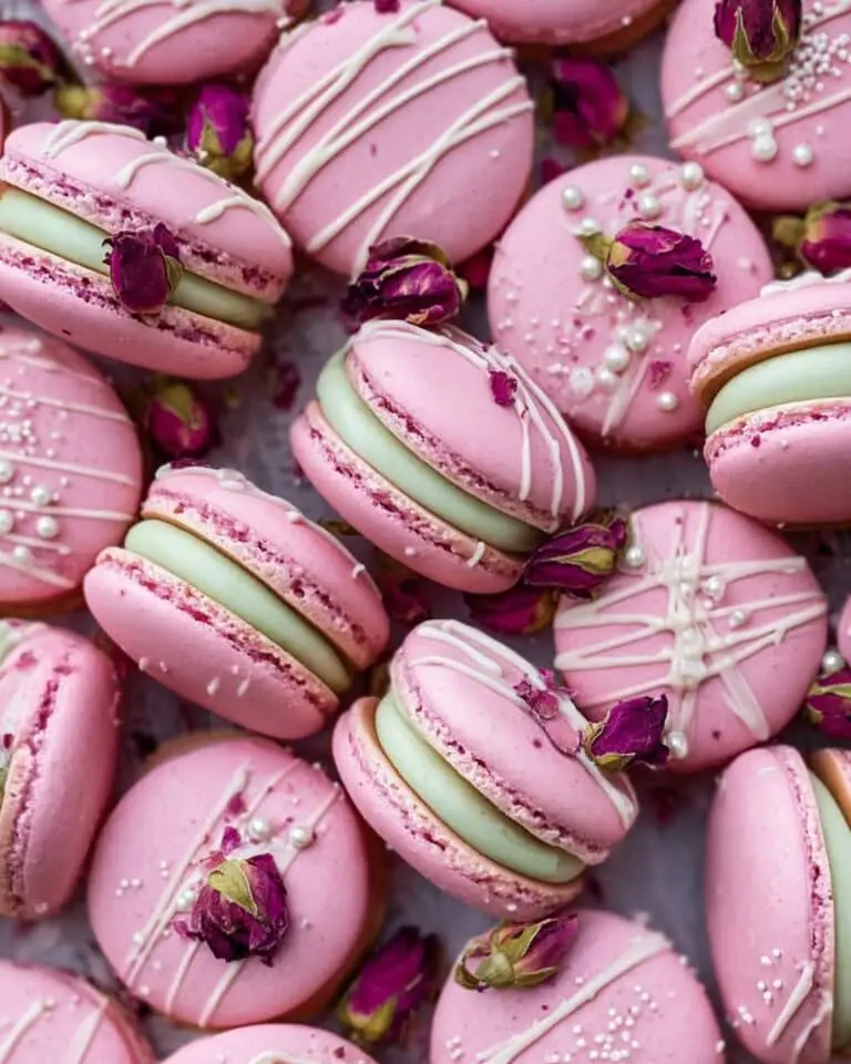 Rose Macarons with Rose Ganache and Edible Petal Decorations Recipe