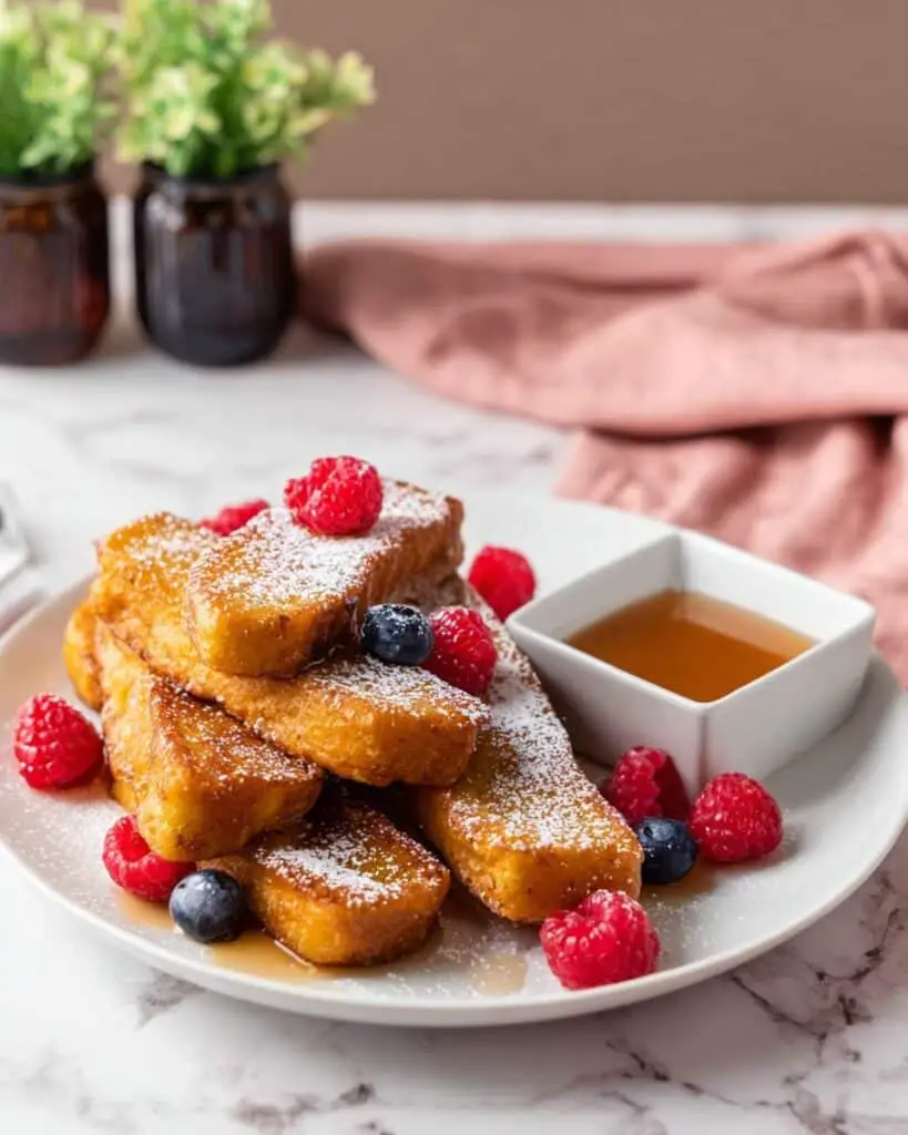 Air Fryer Frozen French Toast Sticks with Berries and Maple Syrup Recipe