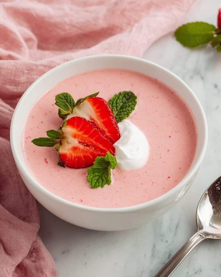 Strawberry Soup with Fresh Berries, Cream, and Mint Recipe