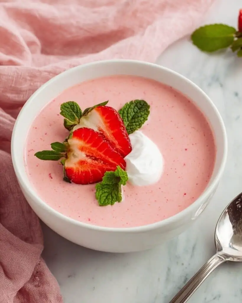 Strawberry Soup with Fresh Berries, Cream, and Mint Recipe