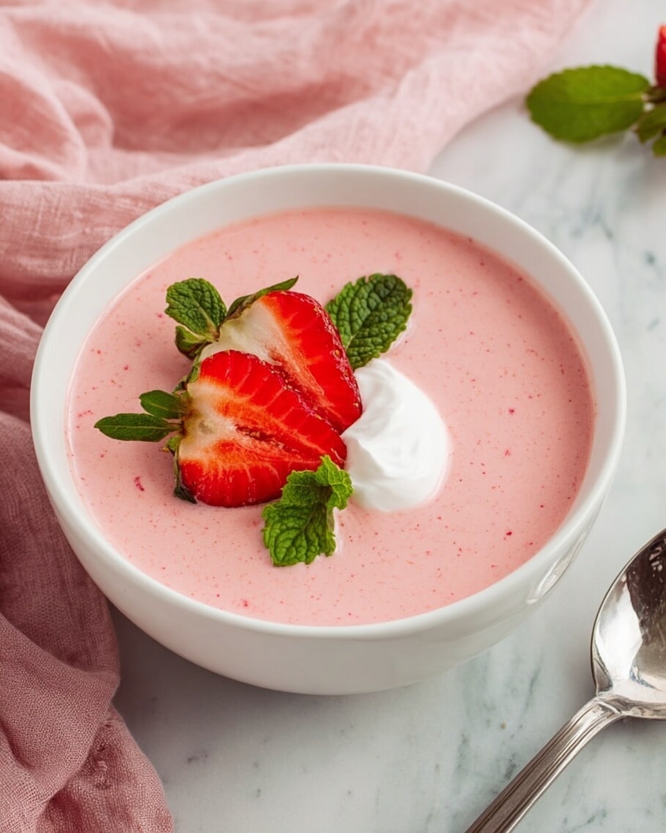 Strawberry Soup with Fresh Berries, Cream, and Mint Recipe