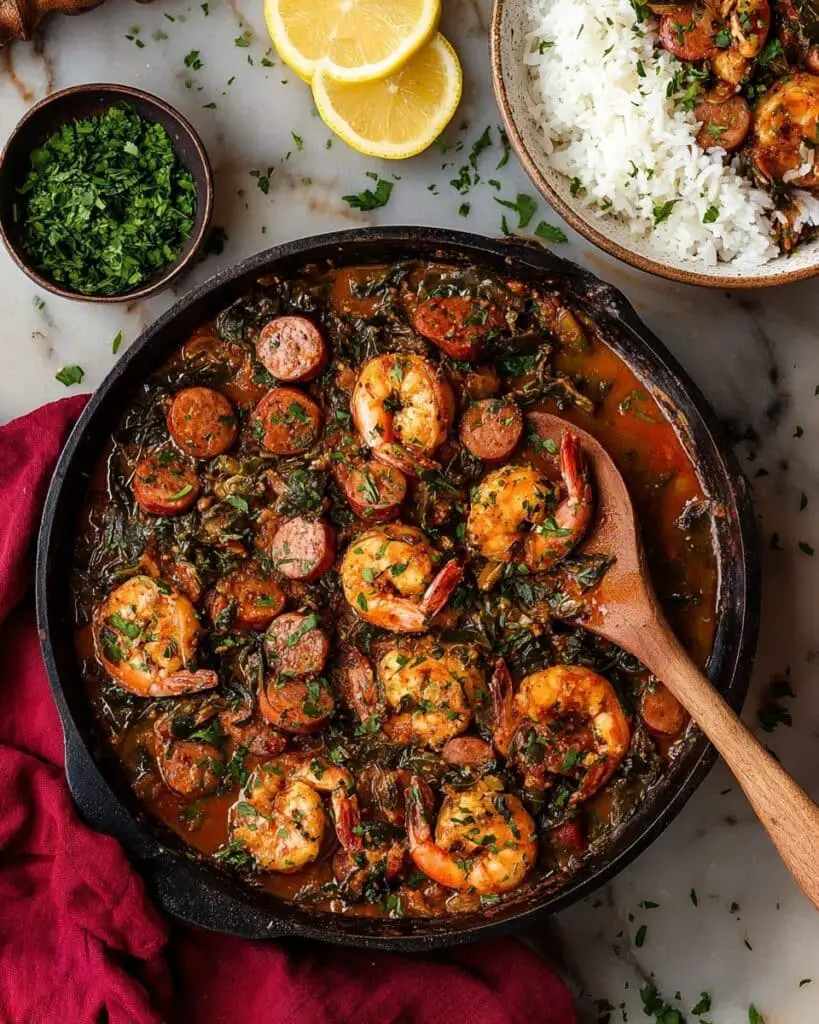 Cajun Shrimp and Sausage Skillet with Scallion Rice Recipe