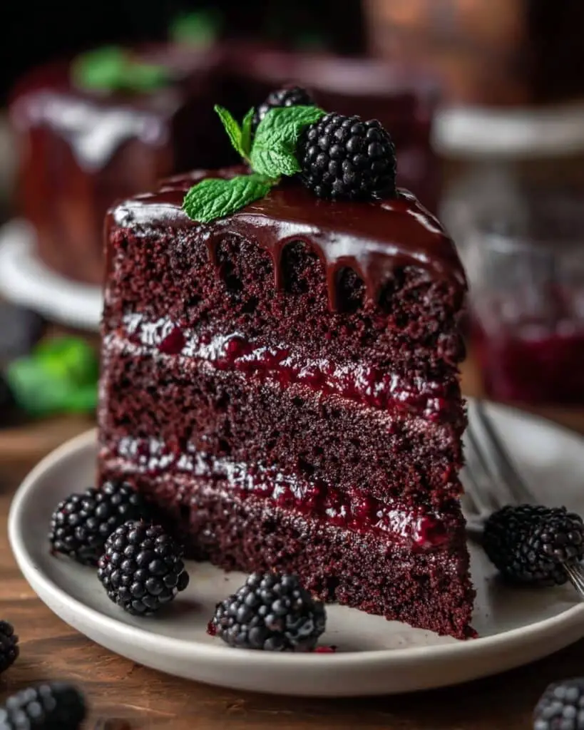 Black Velvet Cake with Blackberry Compote Recipe