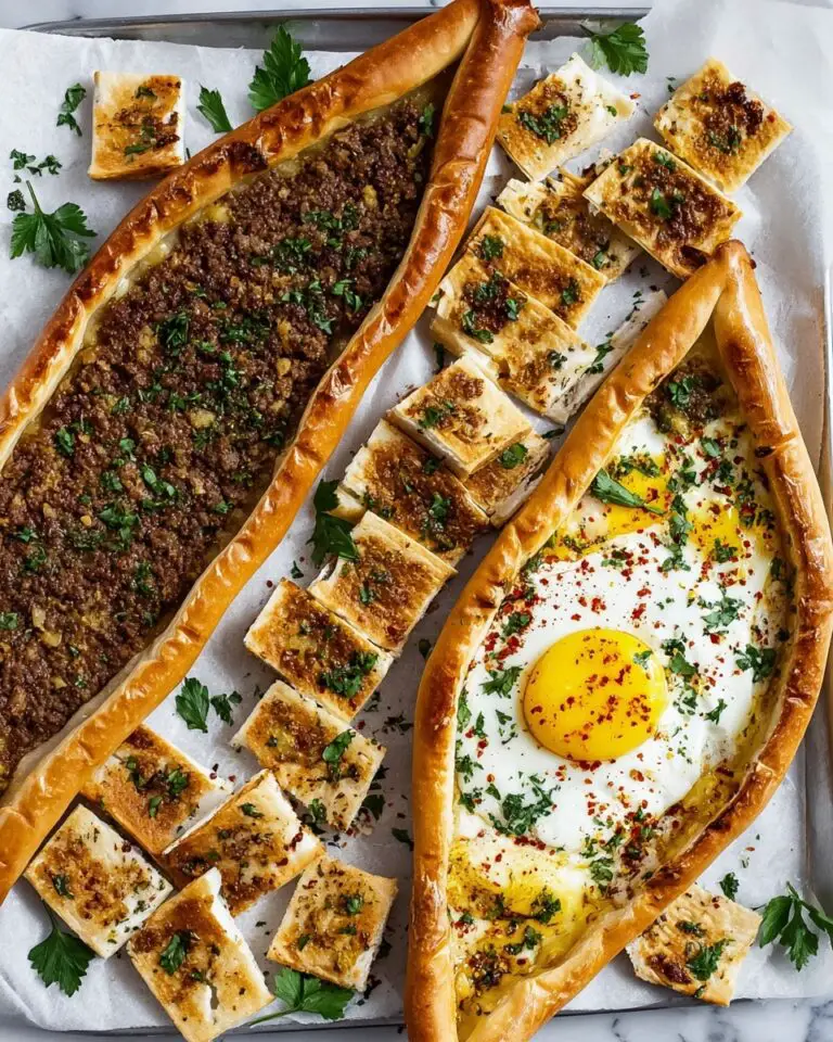 Turkish Pide (Flatbread Pizza) with Ground Meat and Cheese Toppings Recipe