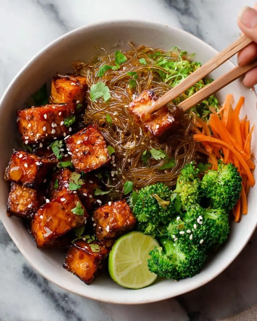 Korean Noodle Bowl with Crispy Tofu and Veggies Recipe