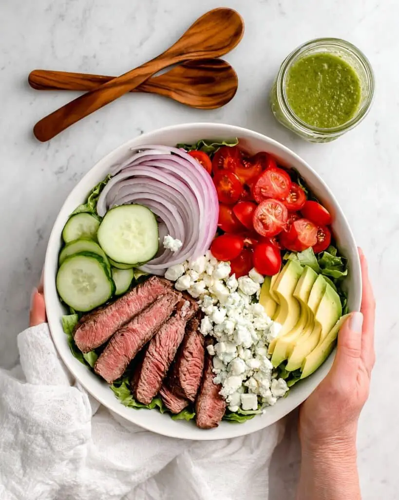 Easy Grilled Steak Salad with Avocado, Blue Cheese, and Basil Vinaigrette Recipe