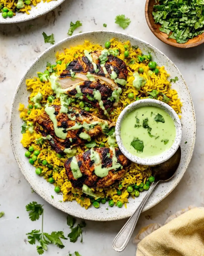 Peruvian Chicken and Rice with Green Sauce Recipe