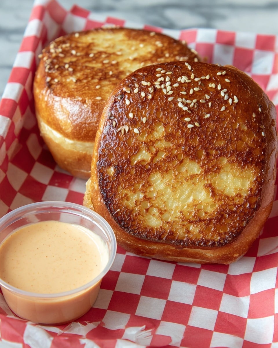 The image shows twelve square pieces of crumb cake arranged closely on parchment paper. Each piece has two visible layers: a golden brown cake base with a soft texture, topped with a crumbly, light golden streusel layer. White icing is drizzled unevenly over all pieces, creating thin, shiny lines that contrast with the crumb topping. The background is a white marbled surface, and a white and blue striped cloth is partially visible on the right side. A knife with a dark handle is placed on the left edge, slightly touching the parchment paper. Photo taken with an iphone --ar 4:5 --v 7