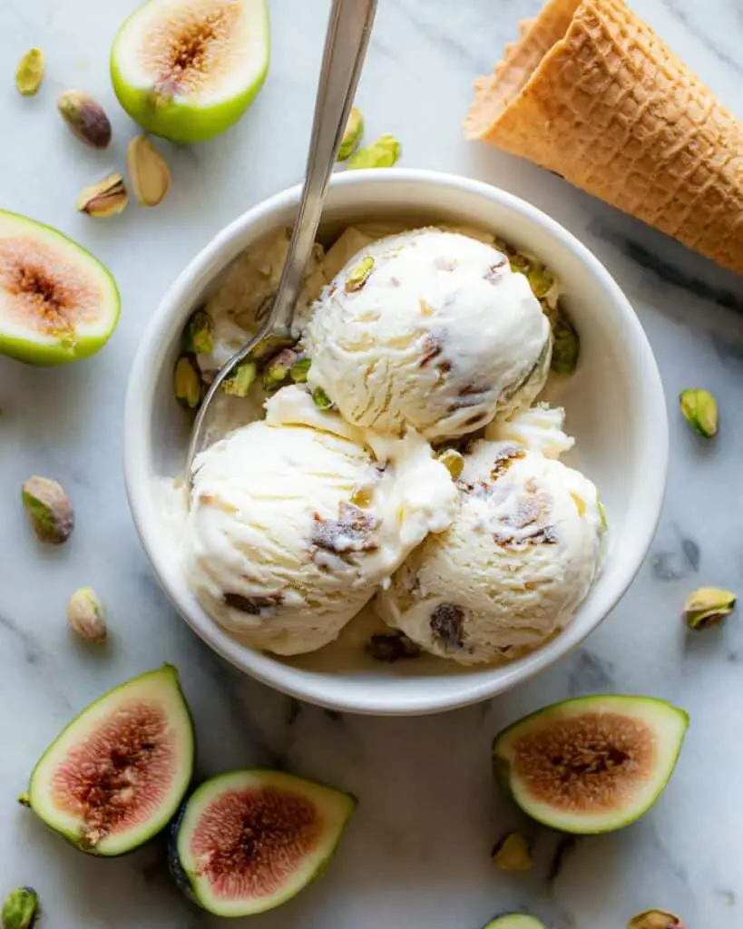 Ricotta Gelato with Caramelized Fig and Toasted Pistachio Swirls Recipe