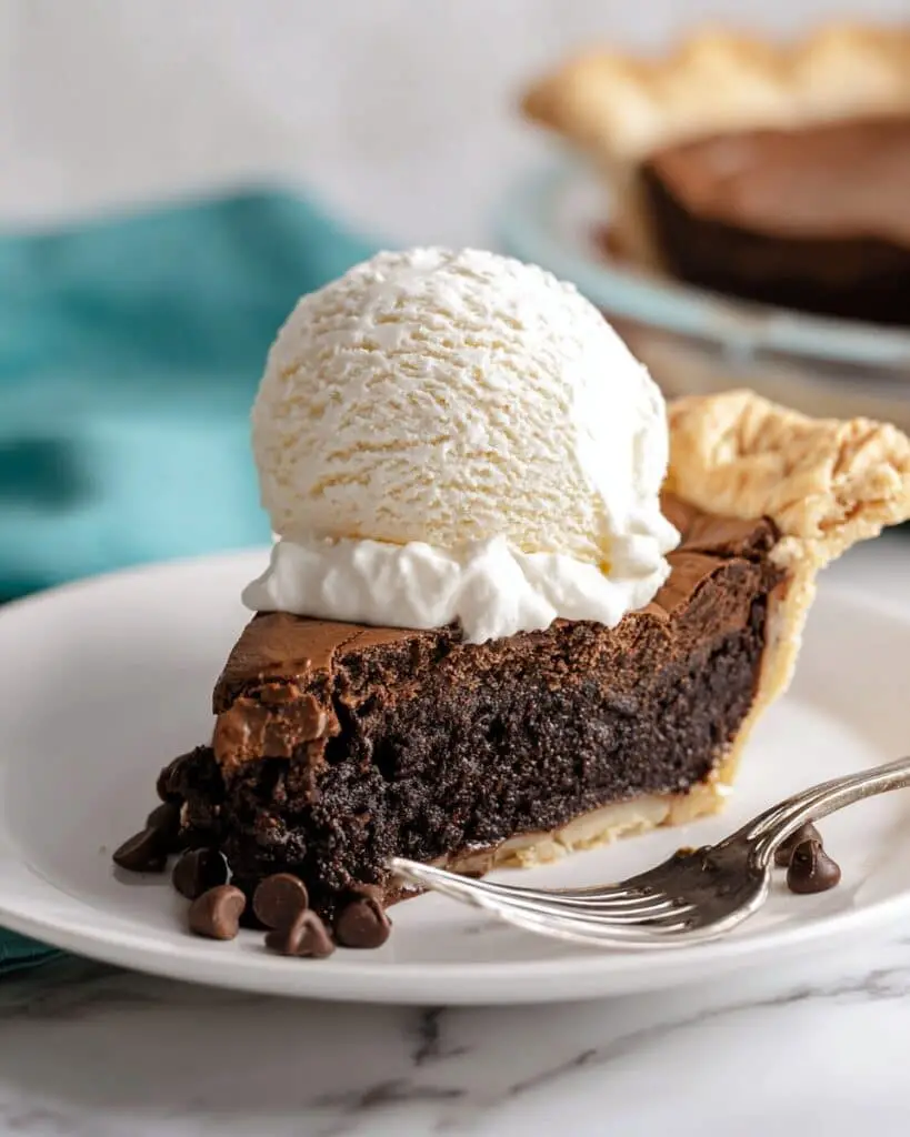 Chocolate Brownie Pie with Chocolate Chips and Vanilla Ice Cream Recipe