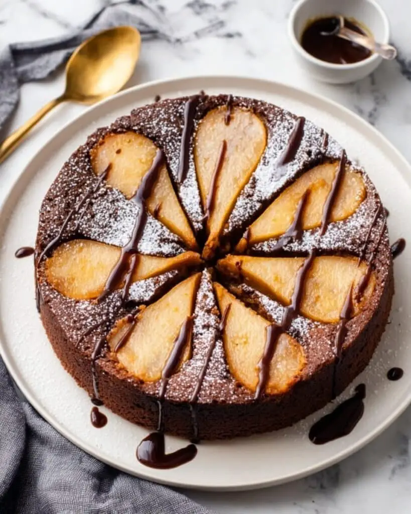Flourless Chocolate Pear Cake with Ginger Syrup Recipe