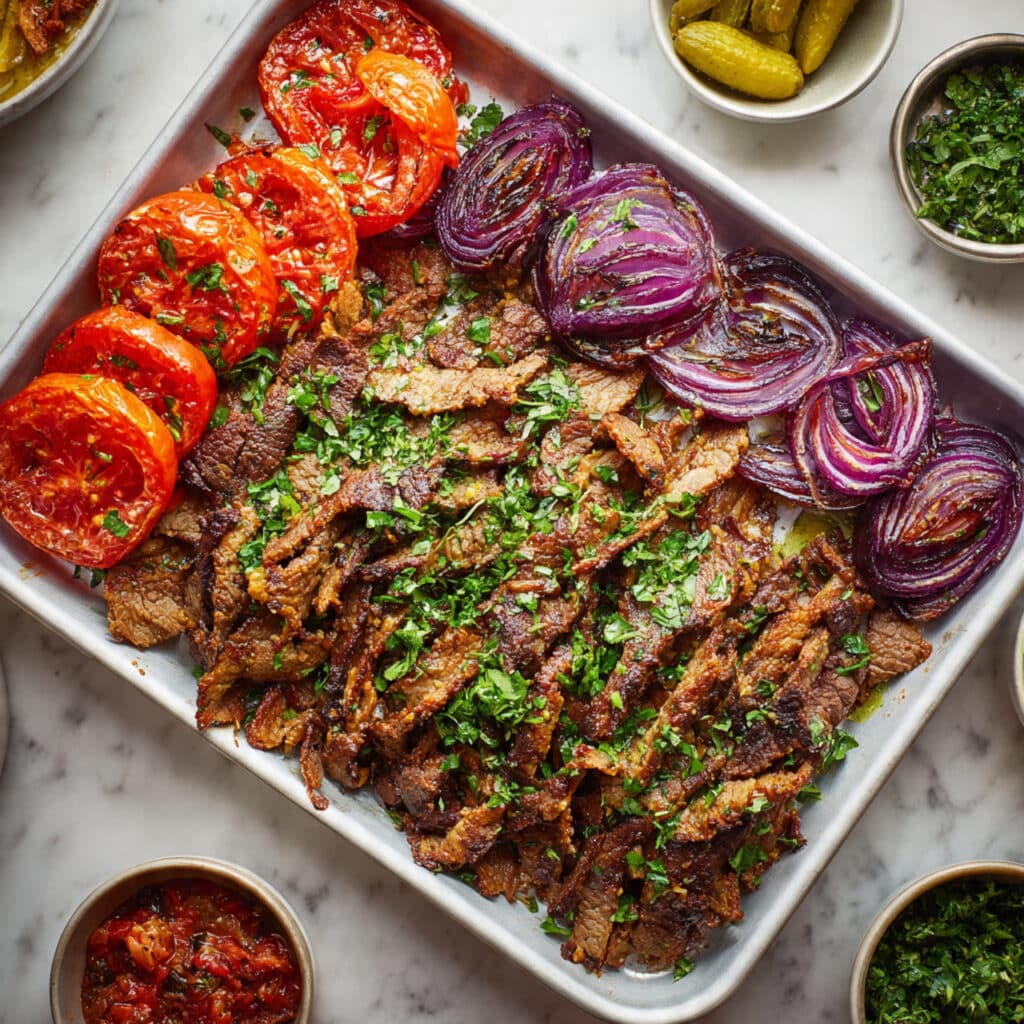 Doner Kebab with Spiced Ground Beef, Vegetables, and Tahini Sauce Recipe