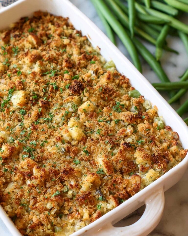 Creamy Chicken Green Bean Casserole with Stuffing Recipe