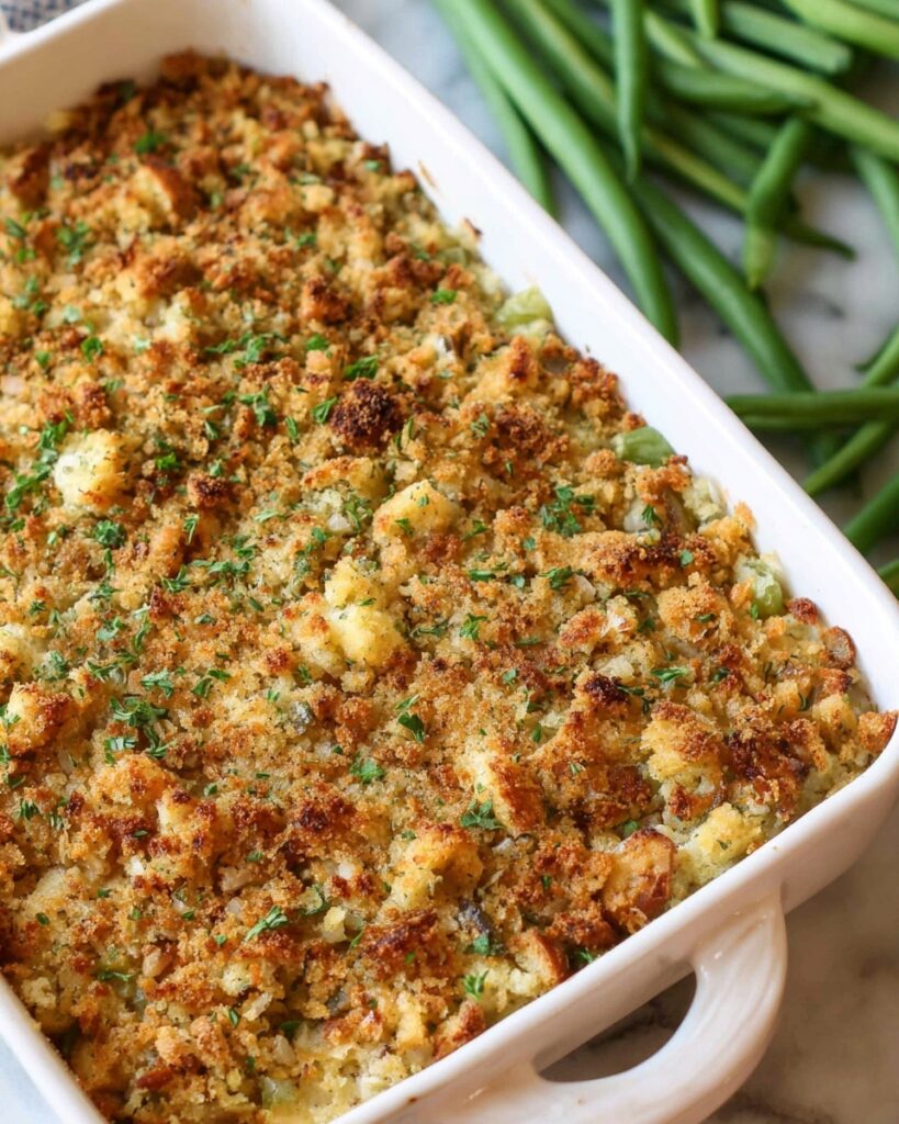 Creamy Chicken Green Bean Casserole with Stuffing Recipe