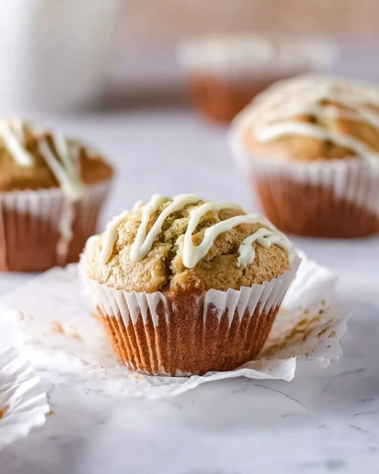 Super Easy Vegan Matcha Muffins with White Chocolate Drizzle Recipe