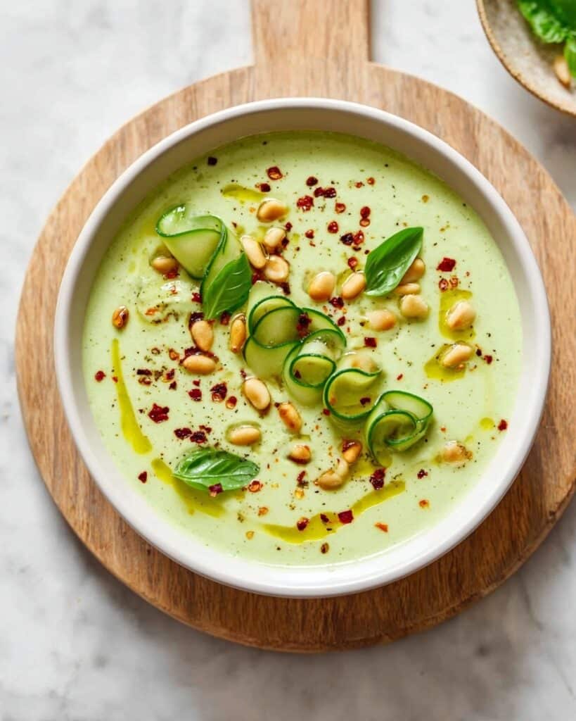 Japanese-Inspired Cucumber Gazpacho with Miso and Basil Pesto Recipe
