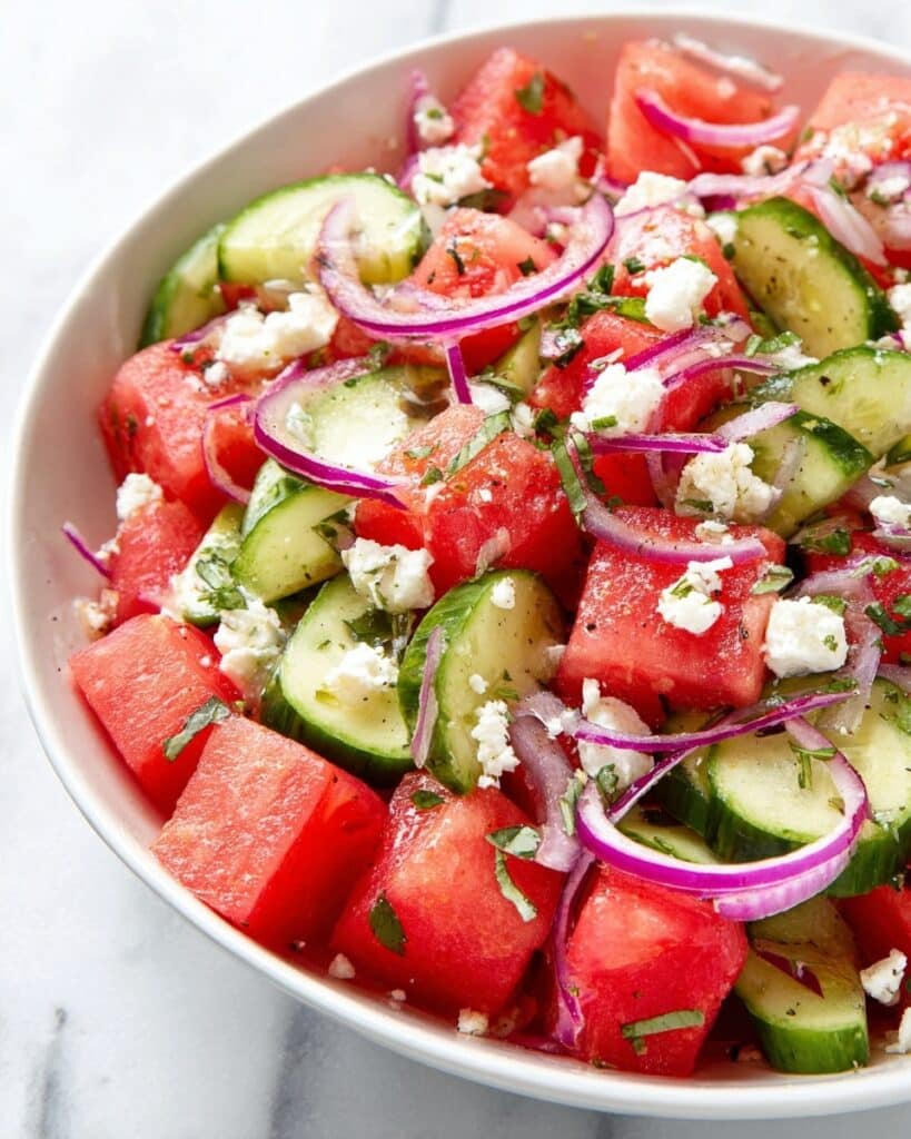 Watermelon Feta Salad with Fresh Herbs and Citrus Dressing Recipe
